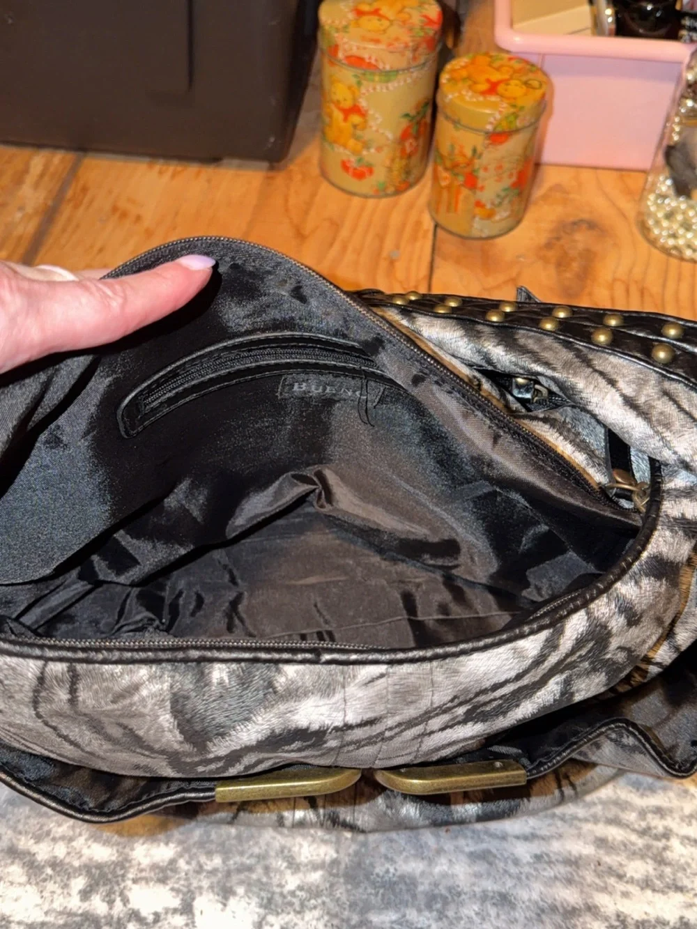 Bueno Silver and Black Zebra Print Hobo Bag